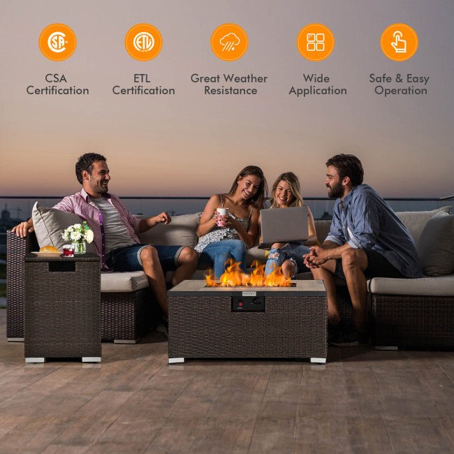 32" Propane Rattan Fire Pit Table Set W/ Side Table Tank & Cover (90165397) - Sweatfully