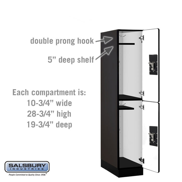 Salsbury 12" Wide Double Tier Designer Wood Locker - 1 Wide - 5 Feet High - 21 Inches Deep - Black - Black Resettable Combination Locks - Sweatfully