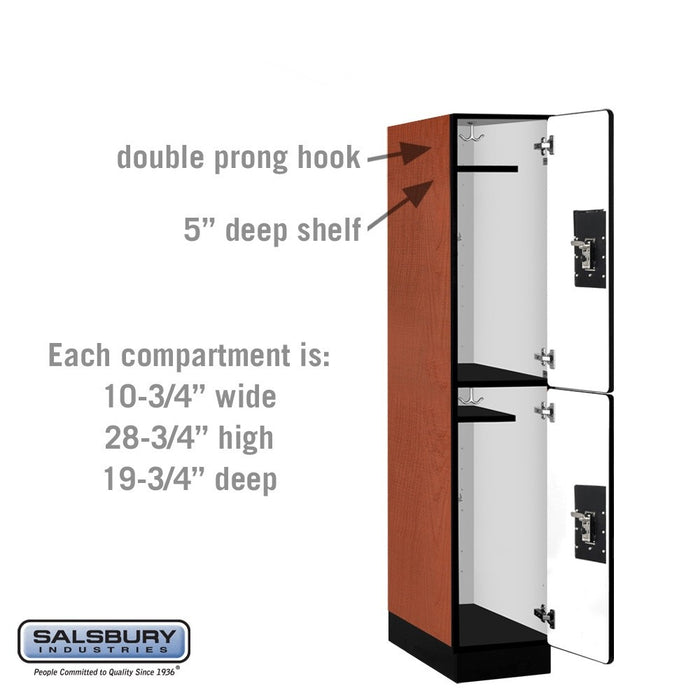 Salsbury 12" Wide Double Tier Designer Wood Locker - 1 Wide - 5 Feet High - 21 Inches Deep - Cherry - Black Resettable Combination Locks - Sweatfully