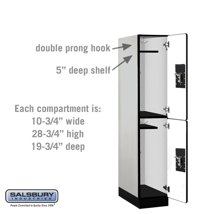 Salsbury 12" Wide Double Tier Designer Wood Locker - 1 Wide - 5 Feet High - 21 Inches Deep - Gray - Black Resettable Combination Locks - Sweatfully