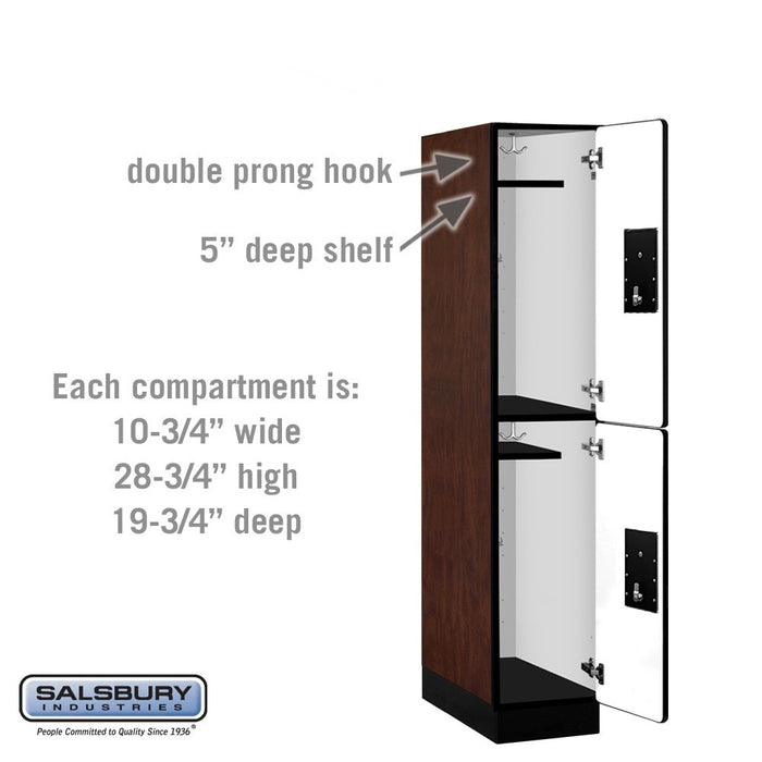 Salsbury 12" Wide Double Tier Designer Wood Locker - 1 Wide - 5 Feet High - 21 Inches Deep - Mahogany - Silver Electronic Locks - Sweatfully