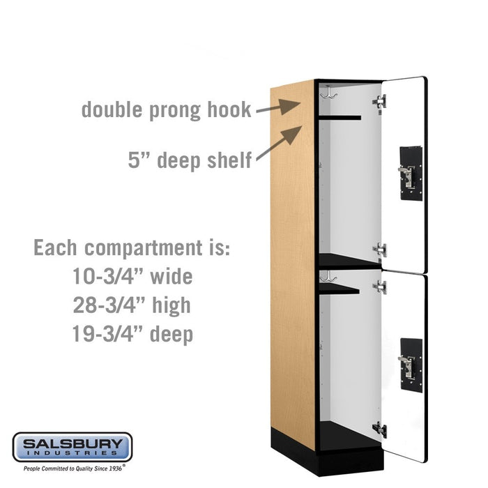 Salsbury 12" Wide Double Tier Designer Wood Locker - 1 Wide - 5 Feet High - 21 Inches Deep - Maple - Silver Resettable Combination Locks - Sweatfully