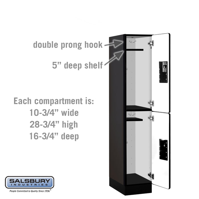 Salsbury 12" Wide Double Tier Designer Wood Locker - 1 Wide - 5 Feet High - 18 Inches Deep - Black - Hasps - Sweatfully