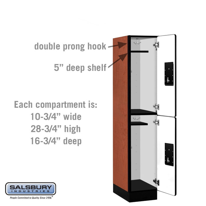 Salsbury 12" Wide Double Tier Designer Wood Locker - 1 Wide - 5 Feet High - 18 Inches Deep - Cherry - Black Electronic Locks - Sweatfully
