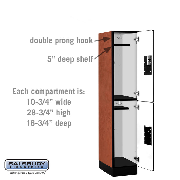 Salsbury 12" Wide Double Tier Designer Wood Locker - 1 Wide - 5 Feet High - 18 Inches Deep - Cherry - Hasps - Sweatfully