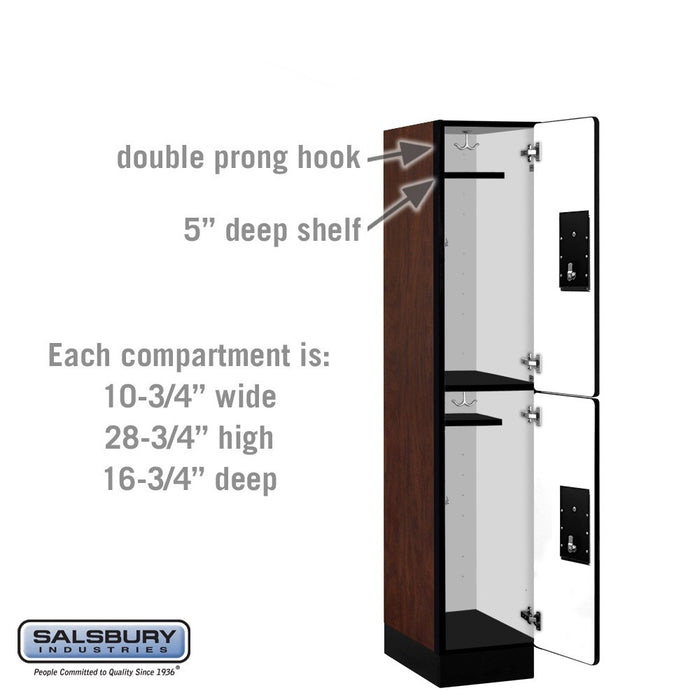 Salsbury 12" Wide Double Tier Designer Wood Locker - 1 Wide - 5 Feet High - 18 Inches Deep - Mahogany - Silver Electronic Locks - Sweatfully