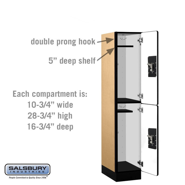 Salsbury 12" Wide Double Tier Designer Wood Locker - 1 Wide - 5 Feet High - 18 Inches Deep - Maple - Silver Resettable Combination Locks - Sweatfully