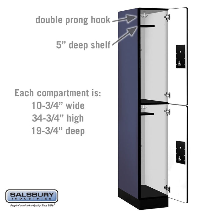 Salsbury 12" Wide Double Tier Designer Wood Locker - 1 Wide - 6 Feet High - 21 Inches Deep - Blue - Black Electronic Locks - Sweatfully