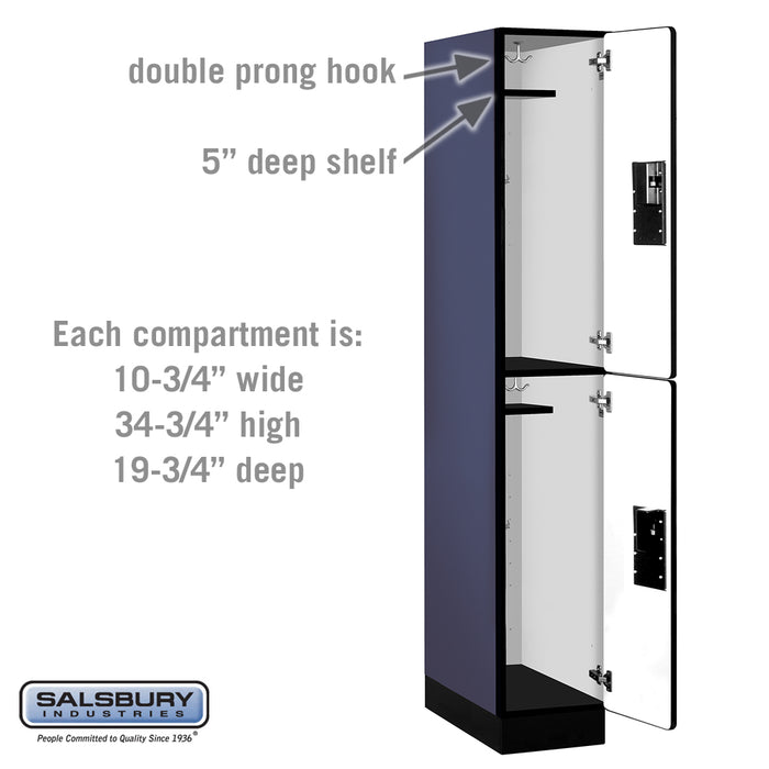 Salsbury 12" Wide Double Tier Designer Wood Locker - 1 Wide - 6 Feet High - 21 Inches Deep - Blue - Hasps - Sweatfully