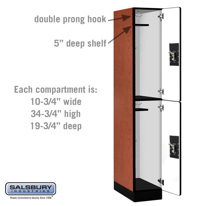 Salsbury 12" Wide Double Tier Designer Wood Locker - 1 Wide - 6 Feet High - 21 Inches Deep - Cherry - Silver Resettable Combination Locks - Sweatfully