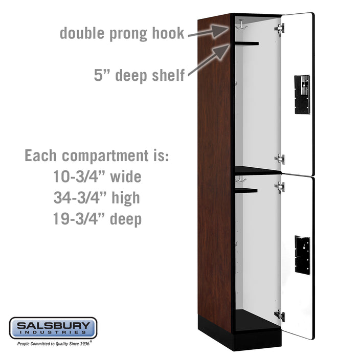 Salsbury 12" Wide Double Tier Designer Wood Locker - 1 Wide - 6 Feet High - 21 Inches Deep - Mahogany - Hasps - Sweatfully