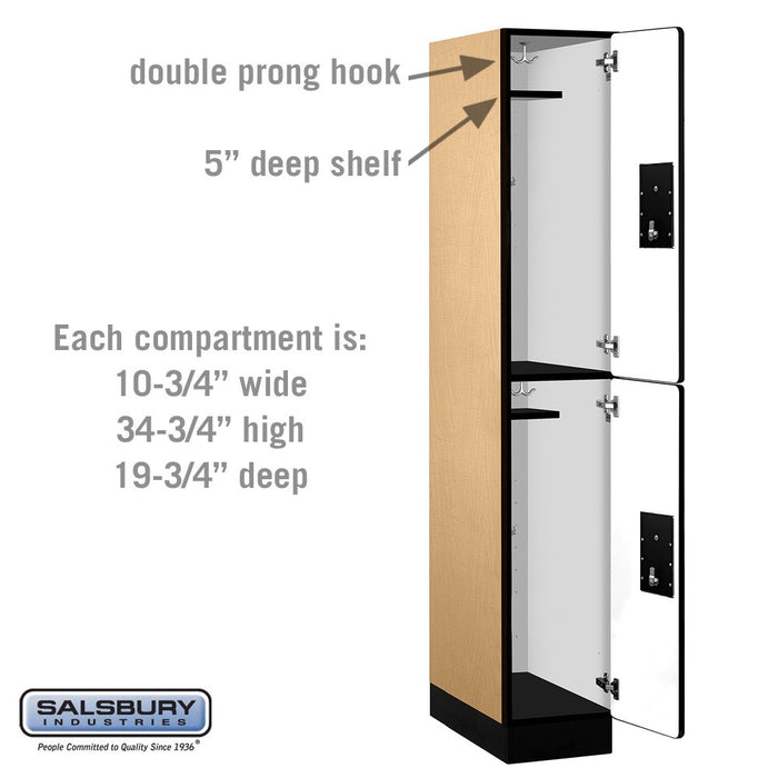 Salsbury 12" Wide Double Tier Designer Wood Locker - 1 Wide - 6 Feet High - 21 Inches Deep - Maple - Silver Electronic Locks - Sweatfully