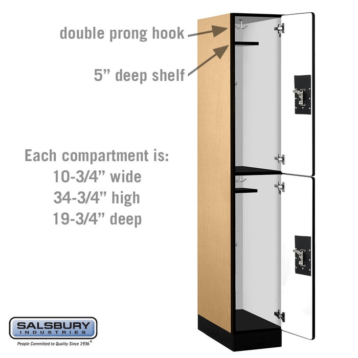 Salsbury 12" Wide Double Tier Designer Wood Locker - 1 Wide - 6 Feet High - 21 Inches Deep - Maple - Silver Resettable Combination Locks - Sweatfully