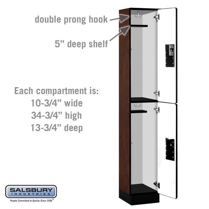 Salsbury 12" Wide Double Tier Designer Wood Locker - 1 Wide - 6 Feet High - 15 Inches Deep - Mahogany - Hasps - Sweatfully