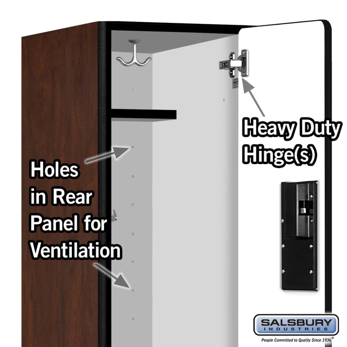 Salsbury 12" Wide Double Tier Designer Wood Locker - 1 Wide - 6 Feet High - 15 Inches Deep - Mahogany - Hasps - Sweatfully