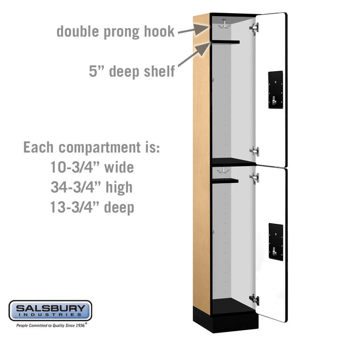 Salsbury 12" Wide Double Tier Designer Wood Locker - 1 Wide - 6 Feet High - 15 Inches Deep - Maple - Black Electronic Locks - Sweatfully
