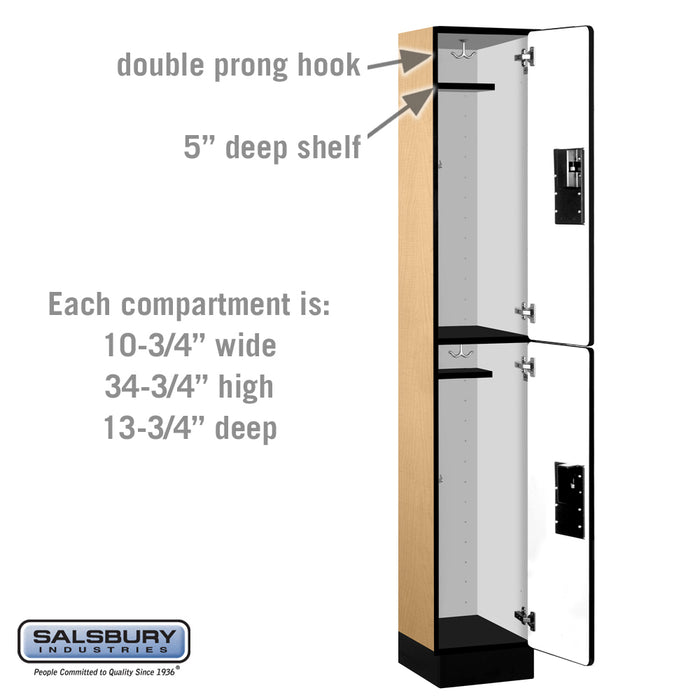 Salsbury 12" Wide Double Tier Designer Wood Locker - 1 Wide - 6 Feet High - 15 Inches Deep - Maple - Hasps - Sweatfully