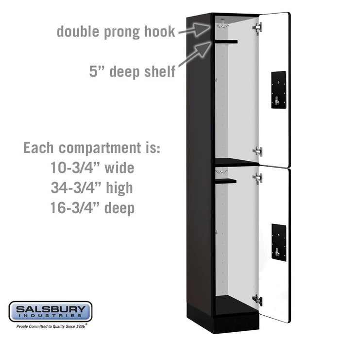 Salsbury 12" Wide Double Tier Designer Wood Locker - 1 Wide - 6 Feet High - 18 Inches Deep - Black - Silver Electronic Locks - Sweatfully