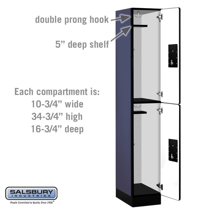 Salsbury 12" Wide Double Tier Designer Wood Locker - 1 Wide - 6 Feet High - 18 Inches Deep - Blue - Black Electronic Locks - Sweatfully