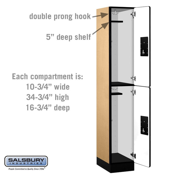 Salsbury 12" Wide Double Tier Designer Wood Locker - 1 Wide - 6 Feet High - 18 Inches Deep - Maple - Silver Electronic Locks - Sweatfully
