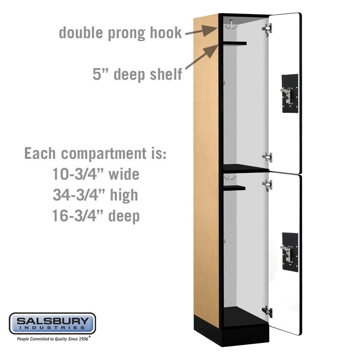Salsbury 12" Wide Double Tier Designer Wood Locker - 1 Wide - 6 Feet High - 18 Inches Deep - Maple - Silver Resettable Combination Locks - Sweatfully