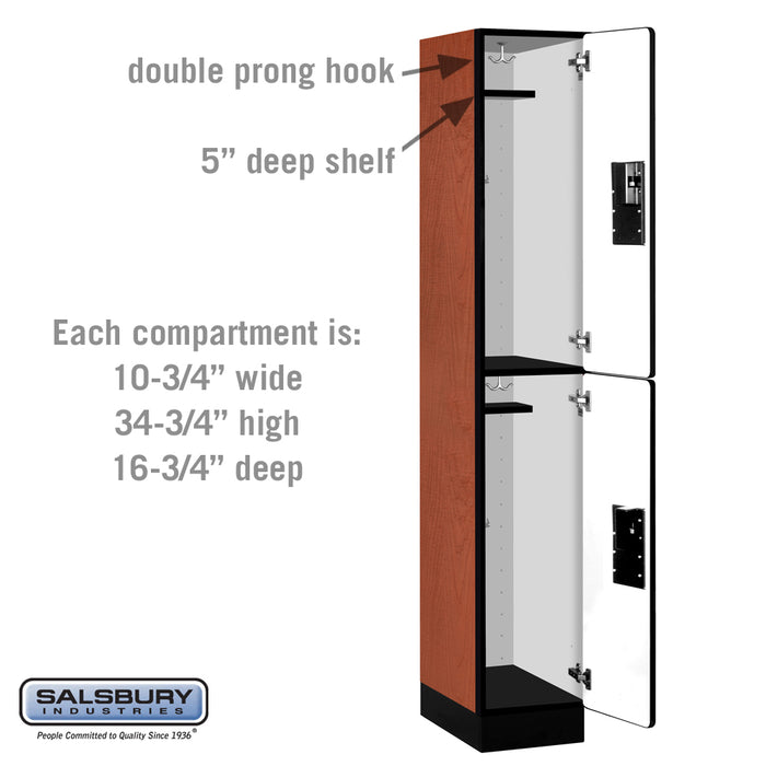 Salsbury 12" Wide Double Tier Designer Wood Locker - 1 Wide - 6 Feet High - 18 Inches Deep - Cherry - Hasps - Sweatfully