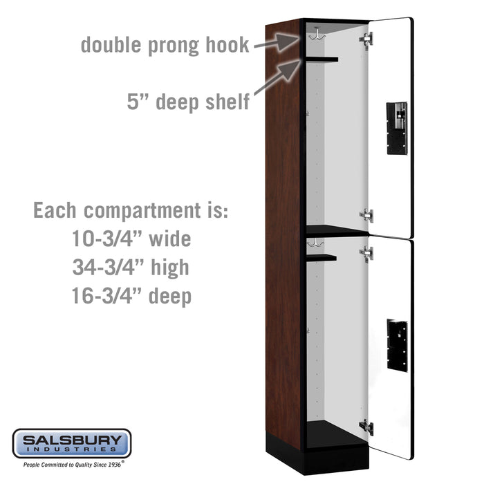 Salsbury 12" Wide Double Tier Designer Wood Locker - 1 Wide - 6 Feet High - 18 Inches Deep - Mahogany - Hasps - Sweatfully