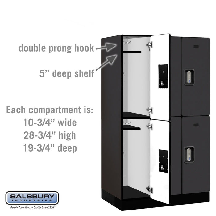 Salsbury 12" Wide Double Tier Designer Wood Locker - 3 Wide - 5 Feet High - 21 Inches Deep - Black - Silver Electronic Locks - Sweatfully
