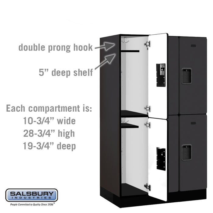 Salsbury 12" Wide Double Tier Designer Wood Locker - 3 Wide - 5 Feet High - 21 Inches Deep - Black - Hasps - Sweatfully
