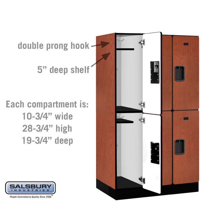 Salsbury 12" Wide Double Tier Designer Wood Locker - 3 Wide - 5 Feet High - 21 Inches Deep - Cherry - Hasps - Sweatfully