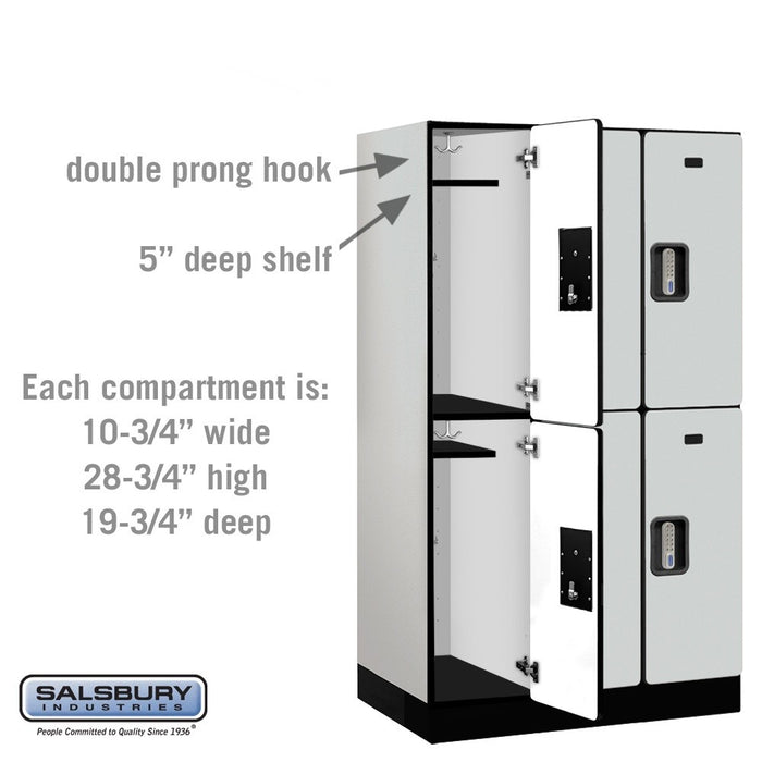 Salsbury 12" Wide Double Tier Designer Wood Locker - 3 Wide - 5 Feet High - 21 Inches Deep - Gray - Silver Electronic Locks - Sweatfully