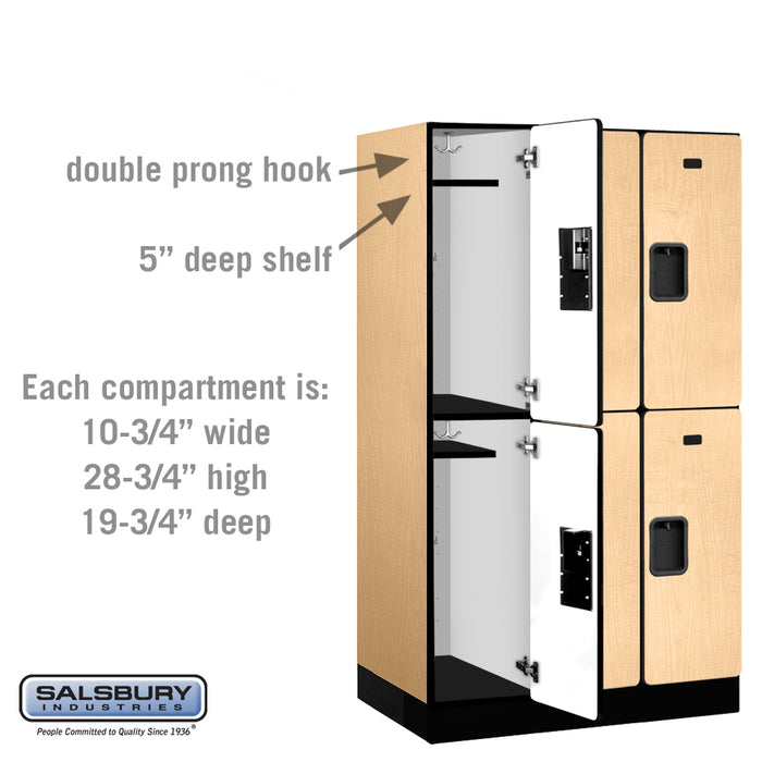 Salsbury 12" Wide Double Tier Designer Wood Locker - 3 Wide - 5 Feet High - 21 Inches Deep - Maple - Hasps - Sweatfully