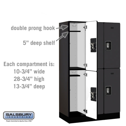 Salsbury 12" Wide Double Tier Designer Wood Locker - 3 Wide - 5 Feet High - 15 Inches Deep - Black - Silver Resettable Combination Locks - Sweatfully