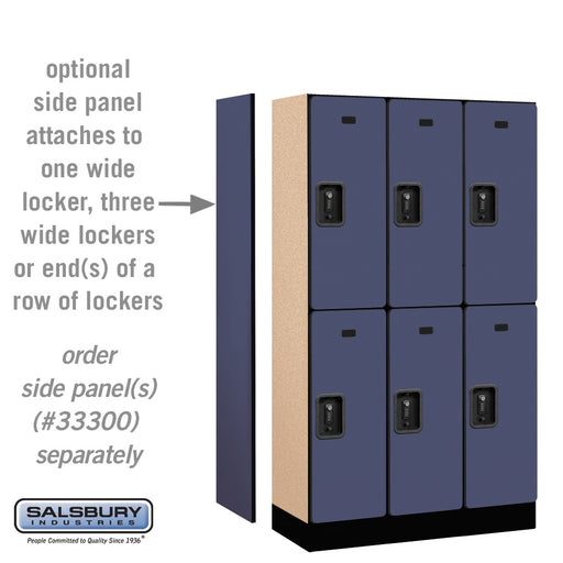 Salsbury 12" Wide Double Tier Designer Wood Locker - 3 Wide - 5 Feet High - 15 Inches Deep - Blue - Black Resettable Combination Locks - Sweatfully