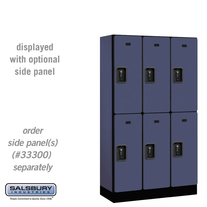 Salsbury 12" Wide Double Tier Designer Wood Locker - 3 Wide - 5 Feet High - 15 Inches Deep - Blue - Black Resettable Combination Locks - Sweatfully