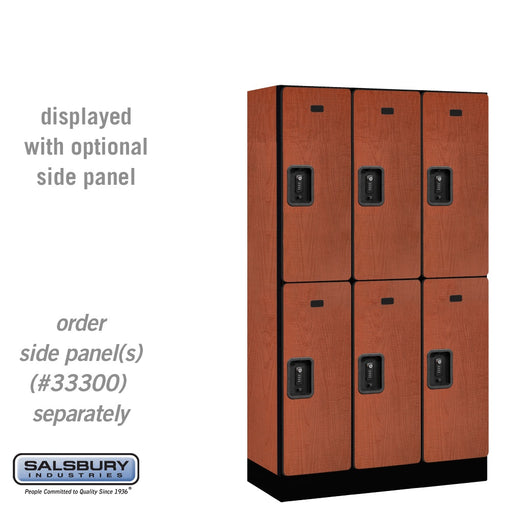 Salsbury 12" Wide Double Tier Designer Wood Locker - 3 Wide - 5 Feet High - 15 Inches Deep - Cherry - Black Resettable Combination Locks - Sweatfully