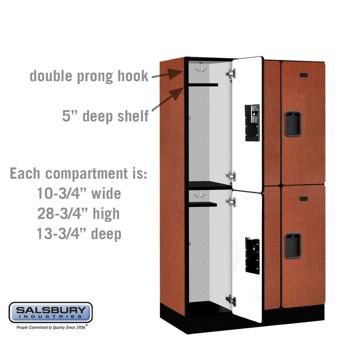 Salsbury 12" Wide Double Tier Designer Wood Locker - 3 Wide - 5 Feet High - 15 Inches Deep - Cherry - Hasps - Sweatfully