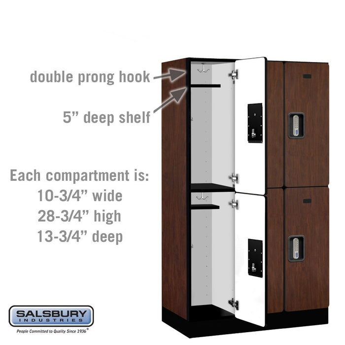 Salsbury 12" Wide Double Tier Designer Wood Locker - 3 Wide - 5 Feet High - 15 Inches Deep - Mahogany - Silver Electronic Locks - Sweatfully