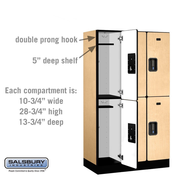 Salsbury 12" Wide Double Tier Designer Wood Locker - 3 Wide - 5 Feet High - 15 Inches Deep - Maple - Black Electronic Locks - Sweatfully