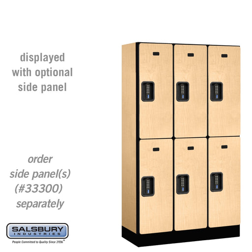Salsbury 12" Wide Double Tier Designer Wood Locker - 3 Wide - 5 Feet High - 15 Inches Deep - Maple - Black Electronic Locks - Sweatfully