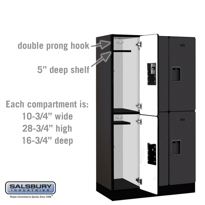Salsbury 12" Wide Double Tier Designer Wood Locker - 3 Wide - 5 Feet High - 18 Inches Deep - Black - Hasps - Sweatfully