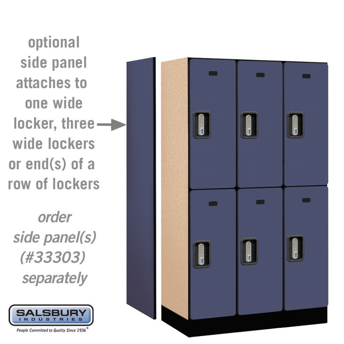 Salsbury 12" Wide Double Tier Designer Wood Locker - 3 Wide - 5 Feet High - 18 Inches Deep - Blue - Silver Electronic Locks - Sweatfully