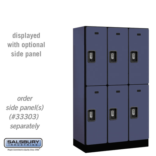 Salsbury 12" Wide Double Tier Designer Wood Locker - 3 Wide - 5 Feet High - 18 Inches Deep - Blue - Silver Resettable Combination Locks - Sweatfully