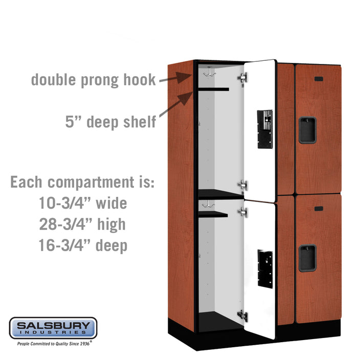 Salsbury 12" Wide Double Tier Designer Wood Locker - 3 Wide - 5 Feet High - 18 Inches Deep - Cherry - Hasps - Sweatfully