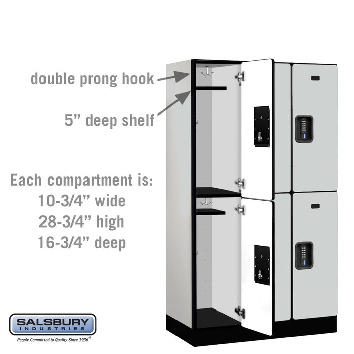 Salsbury 12" Wide Double Tier Designer Wood Locker - 3 Wide - 5 Feet High - 18 Inches Deep - Gray - Black Electronic Locks - Sweatfully