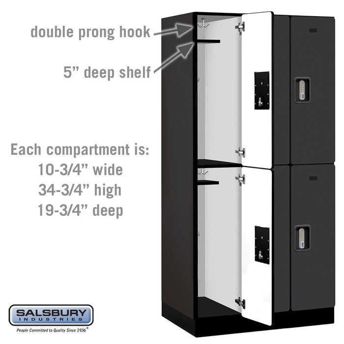 Salsbury 12" Wide Double Tier Designer Wood Locker - 3 Wide - 6 Feet High - 21 Inches Deep - Black - Silver Electronic Locks - Sweatfully