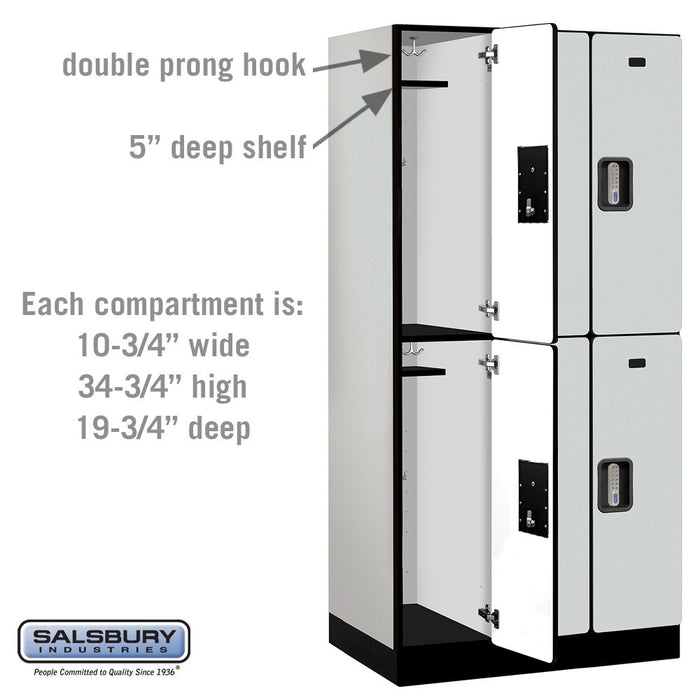 Salsbury 12" Wide Double Tier Designer Wood Locker - 3 Wide - 6 Feet High - 21 Inches Deep - Gray - Silver Electronic Locks - Sweatfully