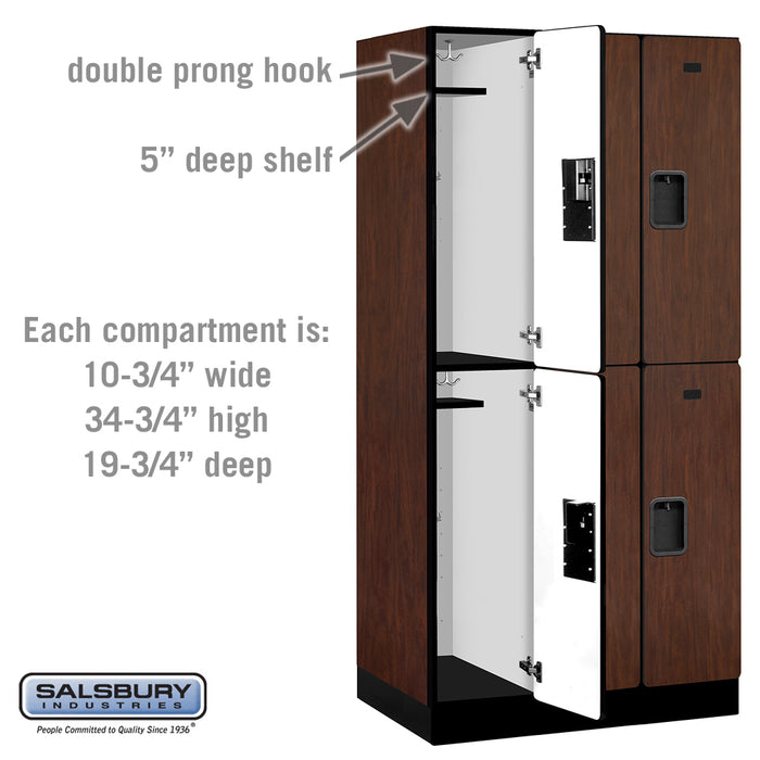 Salsbury 12" Wide Double Tier Designer Wood Locker - 3 Wide - 6 Feet High - 21 Inches Deep - Mahogany - Hasps - Sweatfully