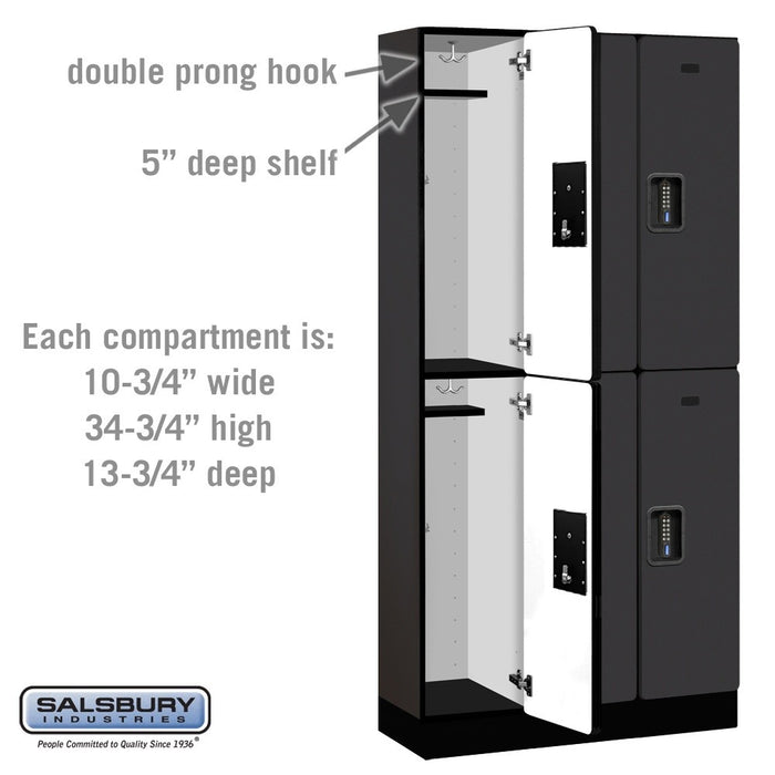 Salsbury 12" Wide Double Tier Designer Wood Locker - 3 Wide - 6 Feet High - 15 Inches Deep - Black - Black Electronic Locks - Sweatfully