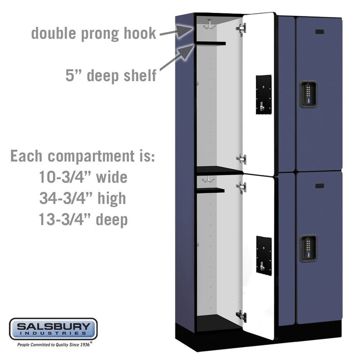 Salsbury 12" Wide Double Tier Designer Wood Locker - 3 Wide - 6 Feet High - 15 Inches Deep - Blue - Black Electronic Locks - Sweatfully